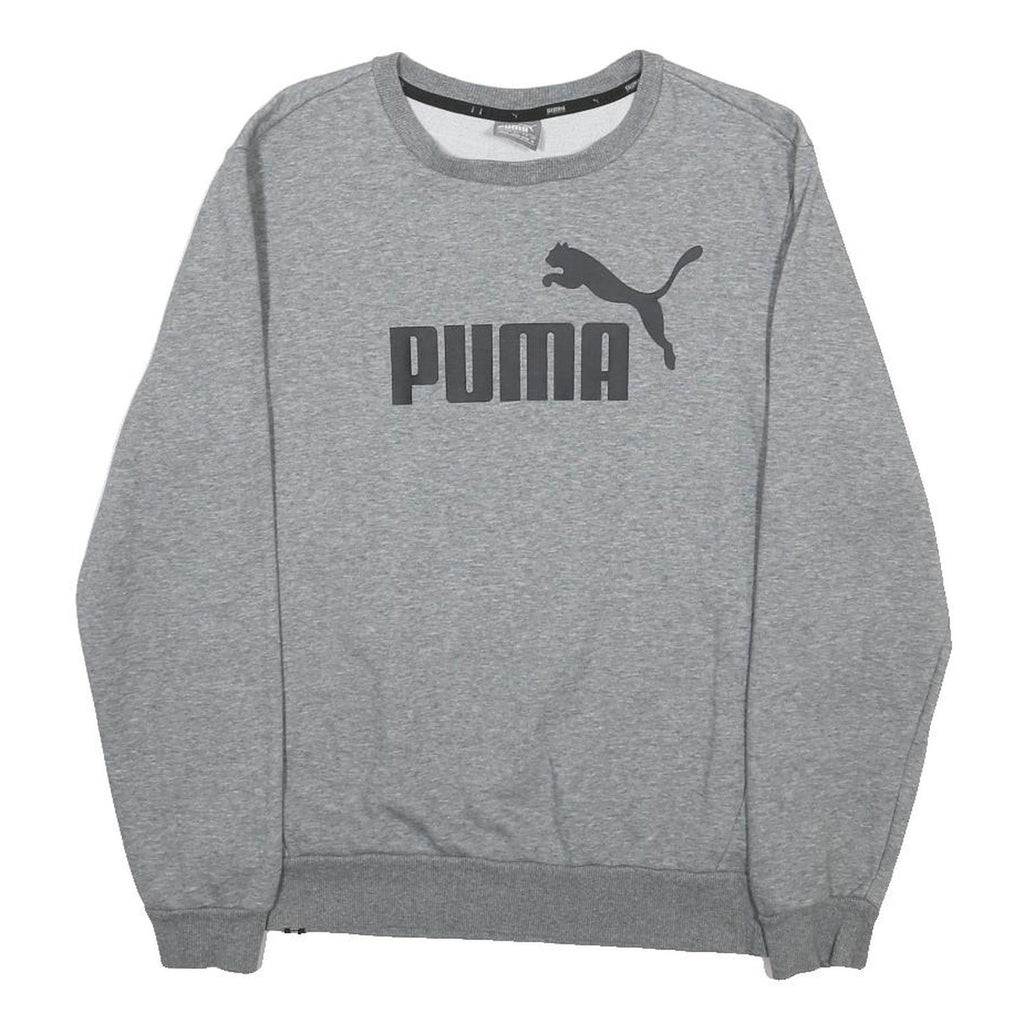 PUMA Mens Grey Cotton Blend Crew Neck Sweatshirt M Logo Print Casual