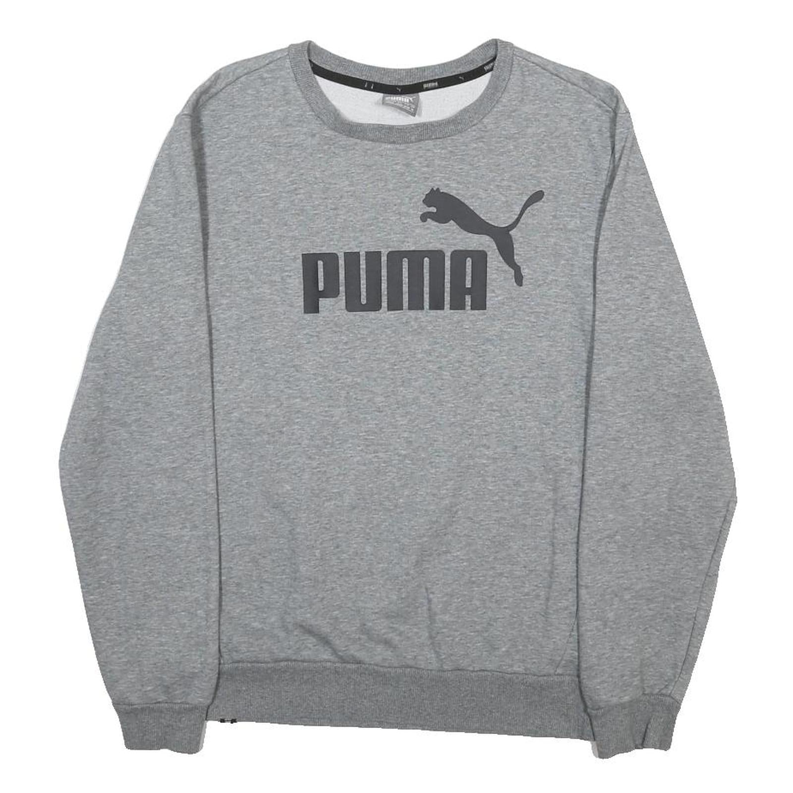PUMA Mens Grey Cotton Blend Crew Neck Sweatshirt M Logo Print Casual