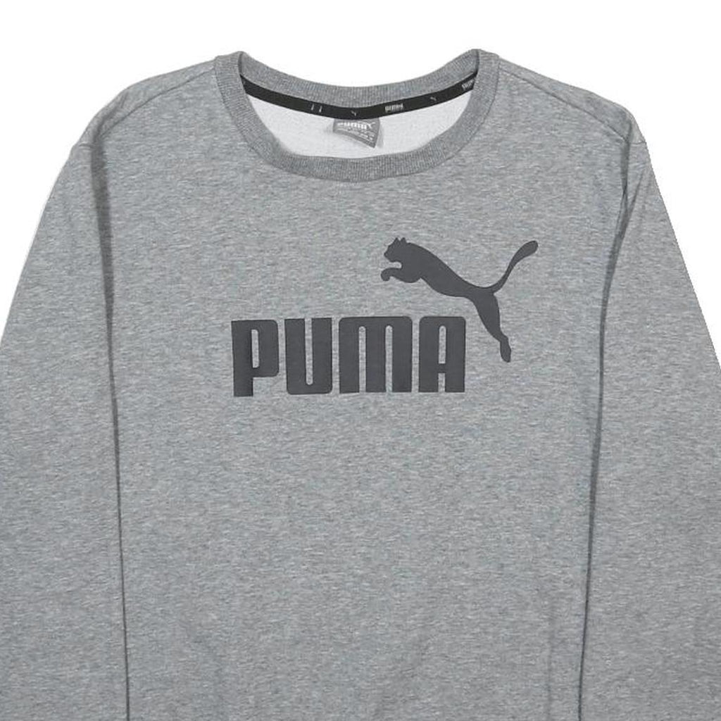 PUMA Mens Grey Cotton Blend Crew Neck Sweatshirt M Logo Print Casual