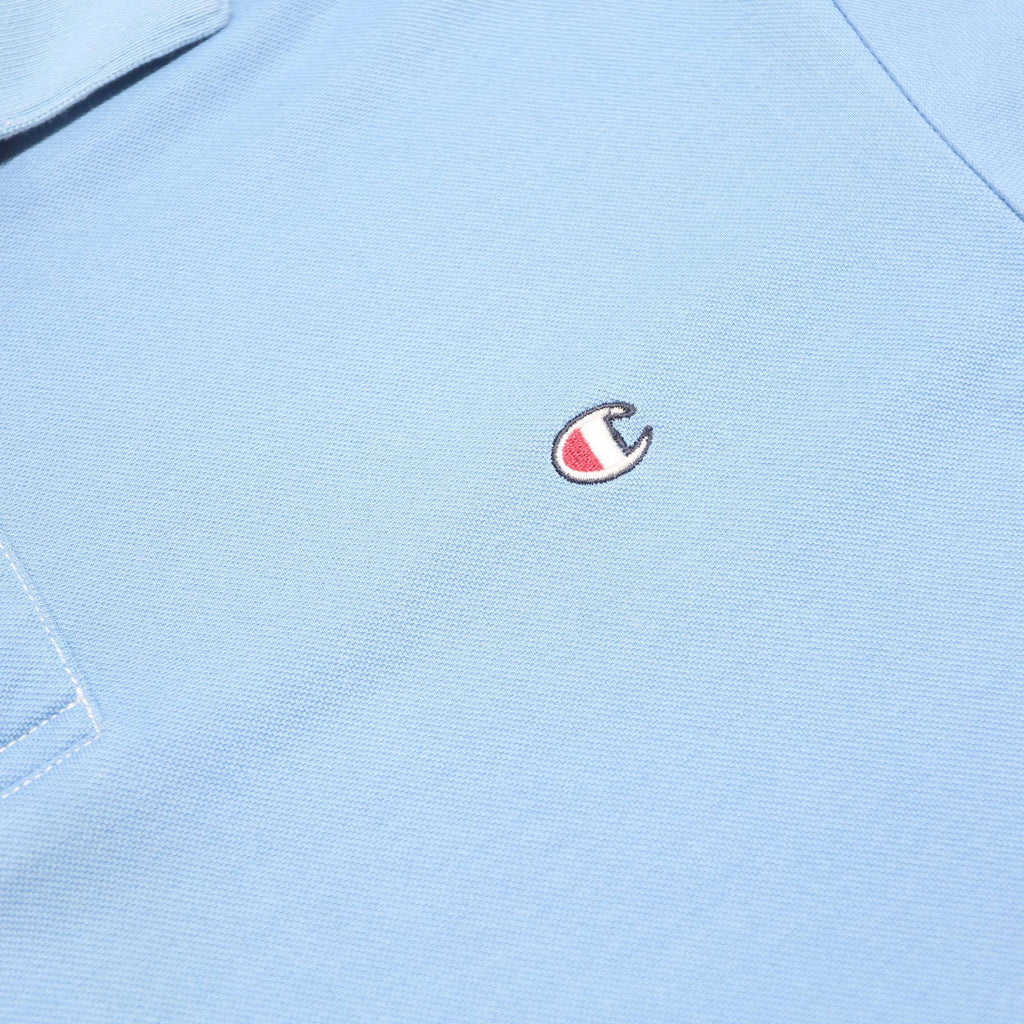 CHAMPION Mens Blue Short Sleeve Plain L Casual Cotton Blend Polo Shirt