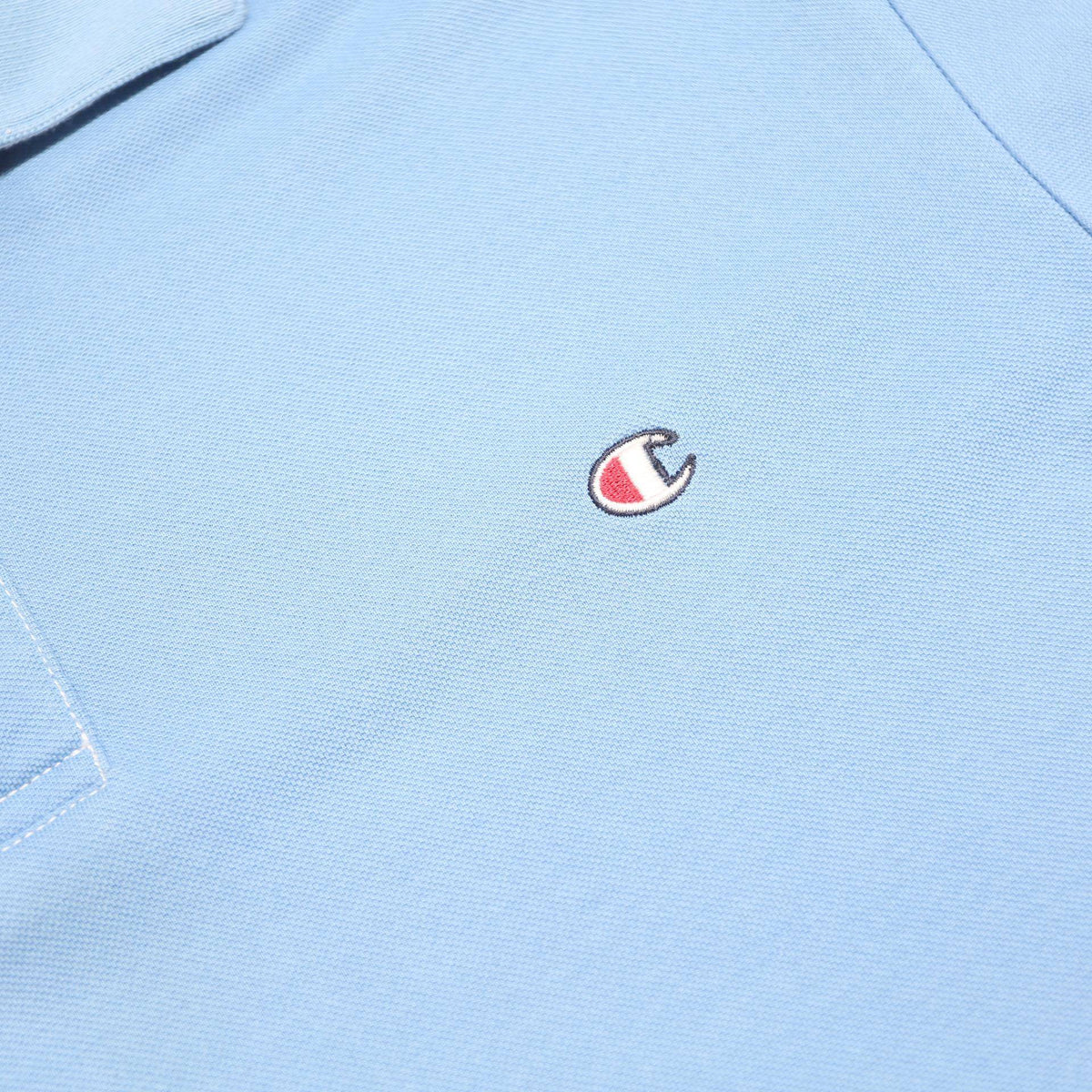 CHAMPION Mens Blue Short Sleeve Plain L Casual Cotton Blend Polo Shirt