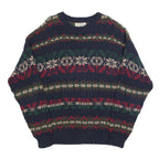 LL BEAN Mens Navy Blue Patterned Cotton Jumper Crew Neck Chunky Knit L