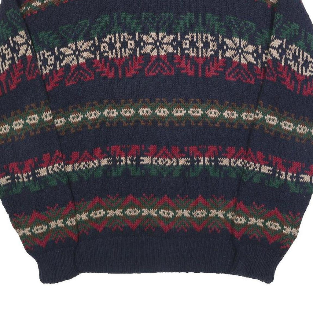 LL BEAN Mens Navy Blue Patterned Cotton Jumper Crew Neck Chunky Knit L