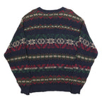 LL BEAN Mens Navy Blue Patterned Cotton Jumper Crew Neck Chunky Knit L