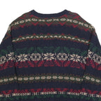 LL BEAN Mens Navy Blue Patterned Cotton Jumper Crew Neck Chunky Knit L