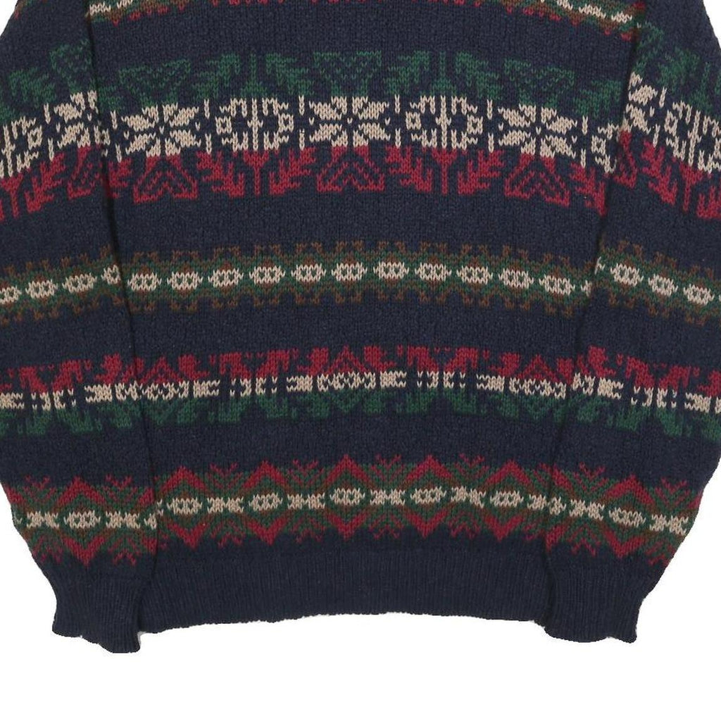 LL BEAN Mens Navy Blue Patterned Cotton Jumper Crew Neck Chunky Knit L