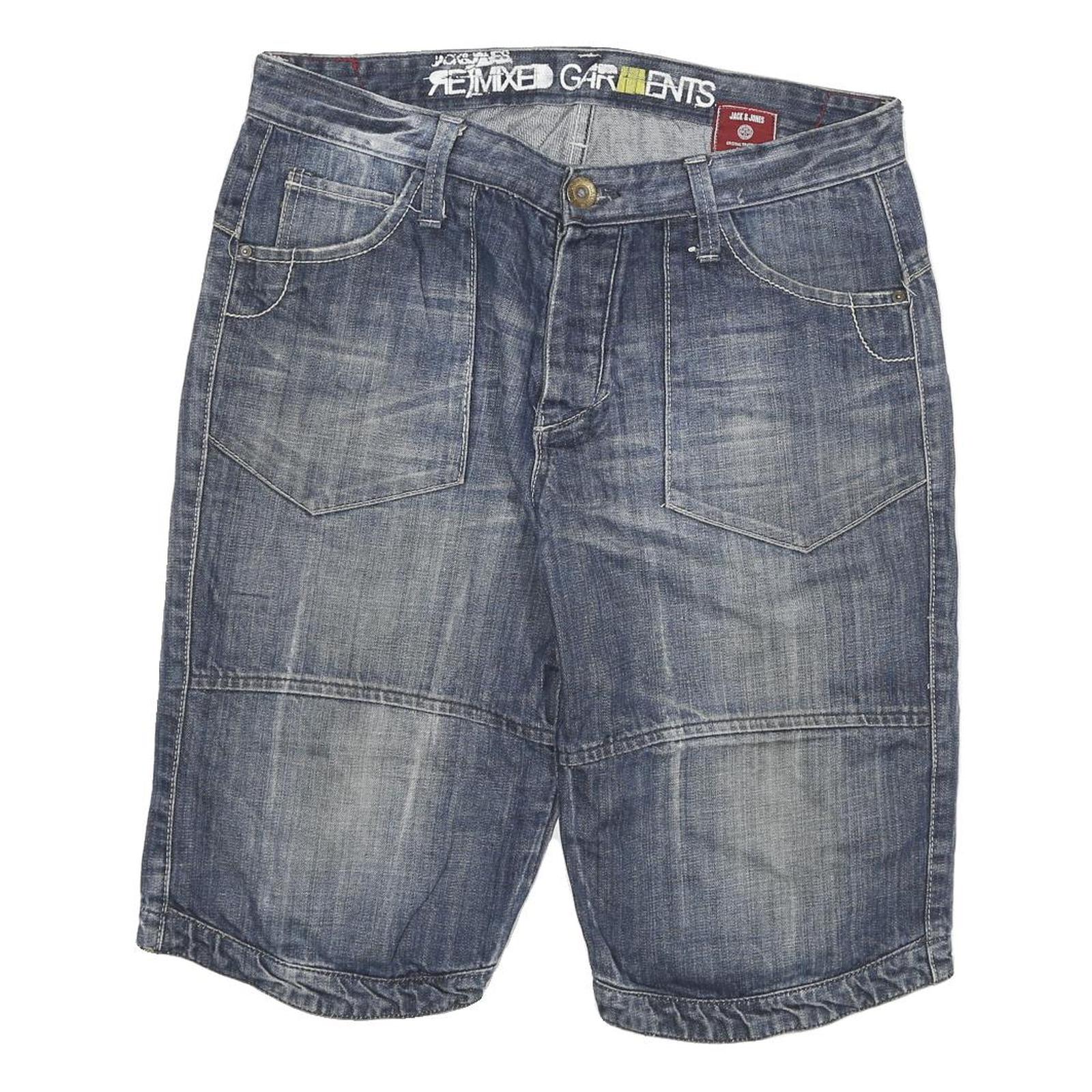 JACK AND JONES Mens Denim Blue Cotton Blend Casual Shorts 2XL W36 Comfortable
