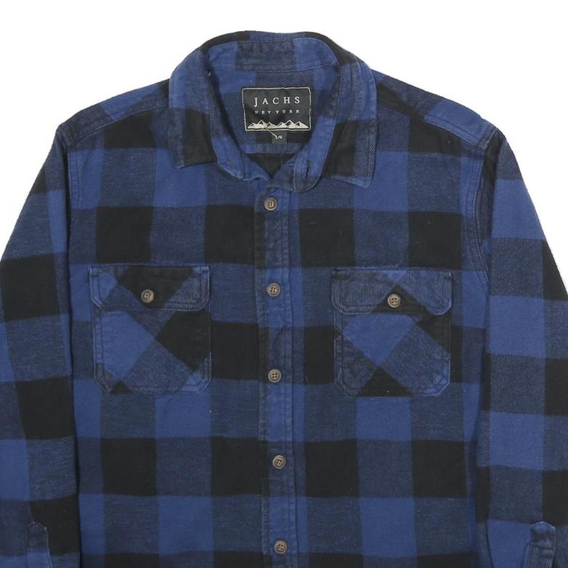 JACHS Mens Blue & Black Check Shirt L Cotton Casual Long Sleeve Button
