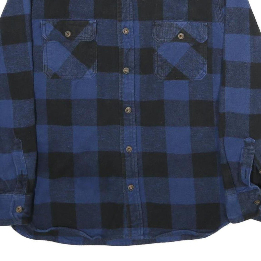 JACHS Mens Blue & Black Check Shirt L Cotton Casual Long Sleeve Button