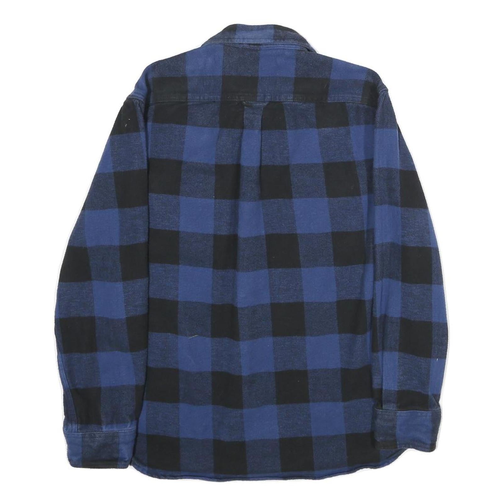 JACHS Mens Blue & Black Check Shirt L Cotton Casual Long Sleeve Button