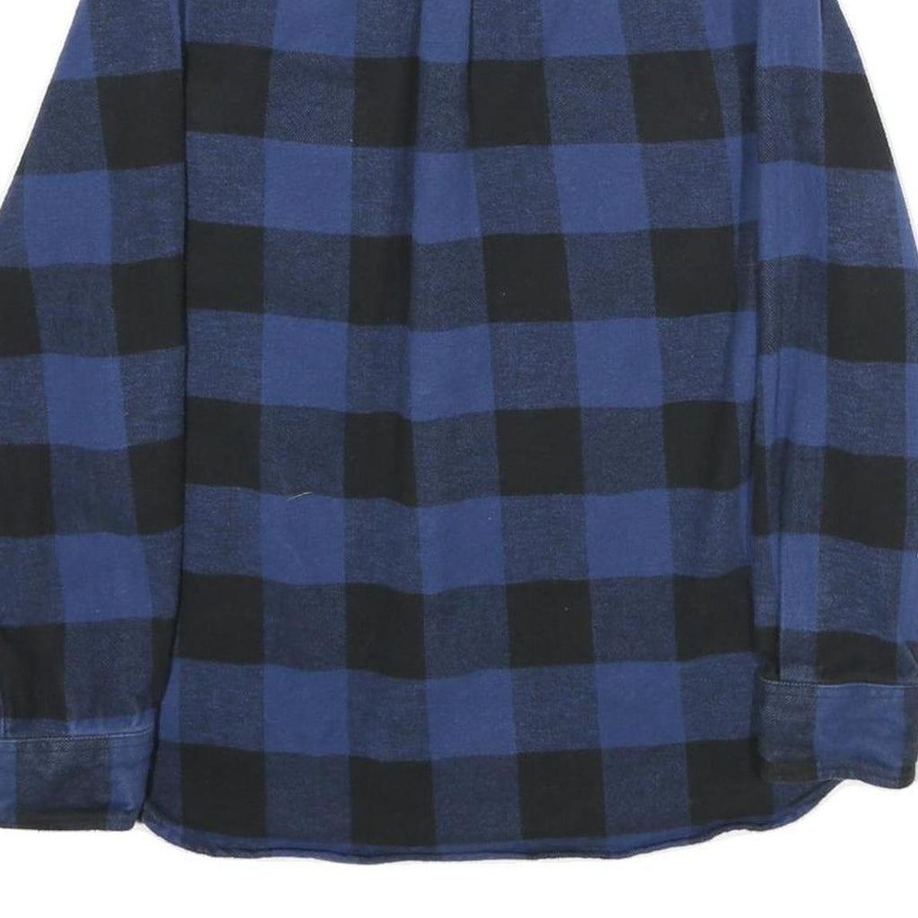 JACHS Mens Blue & Black Check Shirt L Cotton Casual Long Sleeve Button