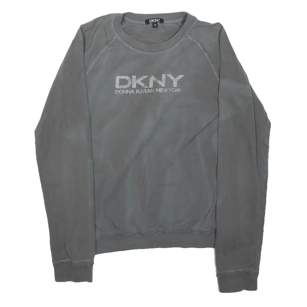 DKNY Girls Grey Crew Neck 12Y Cotton Blend Sweatshirt Logo Print