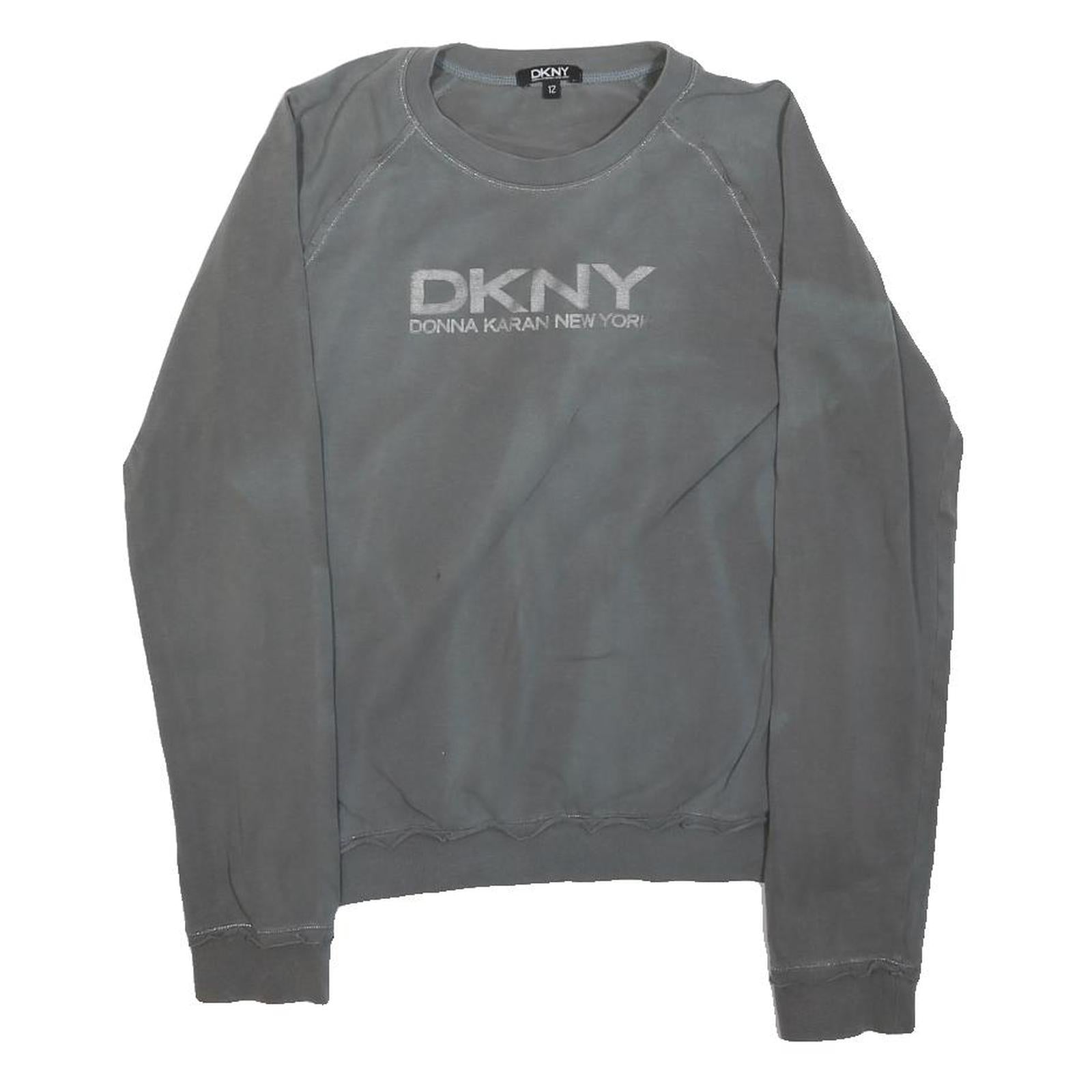 DKNY Girls Grey Crew Neck 12Y Cotton Blend Sweatshirt Logo Print