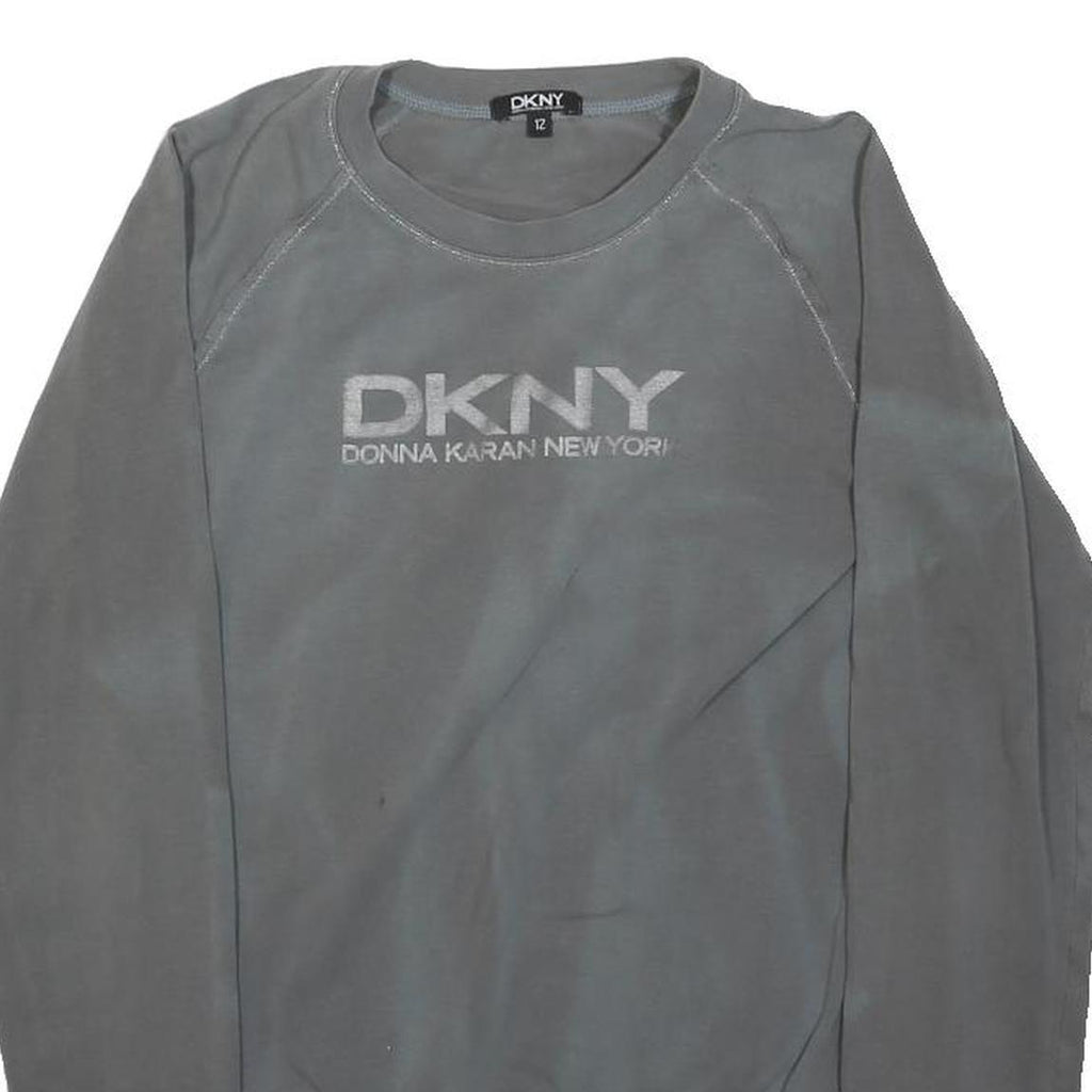 DKNY Girls Grey Crew Neck 12Y Cotton Blend Sweatshirt Logo Print