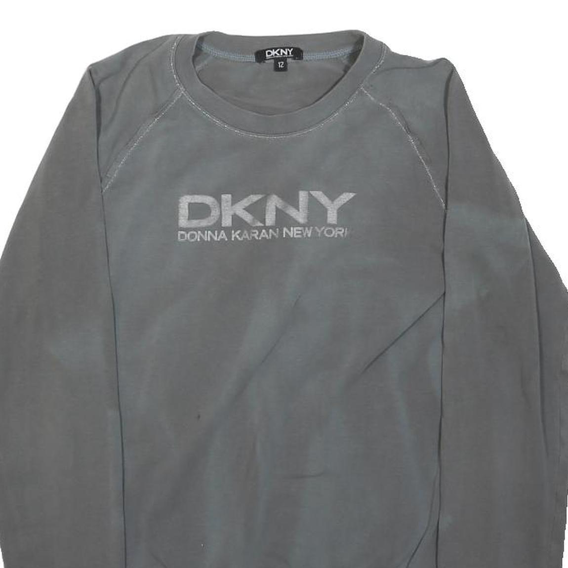 DKNY Girls Grey Crew Neck 12Y Cotton Blend Sweatshirt Logo Print