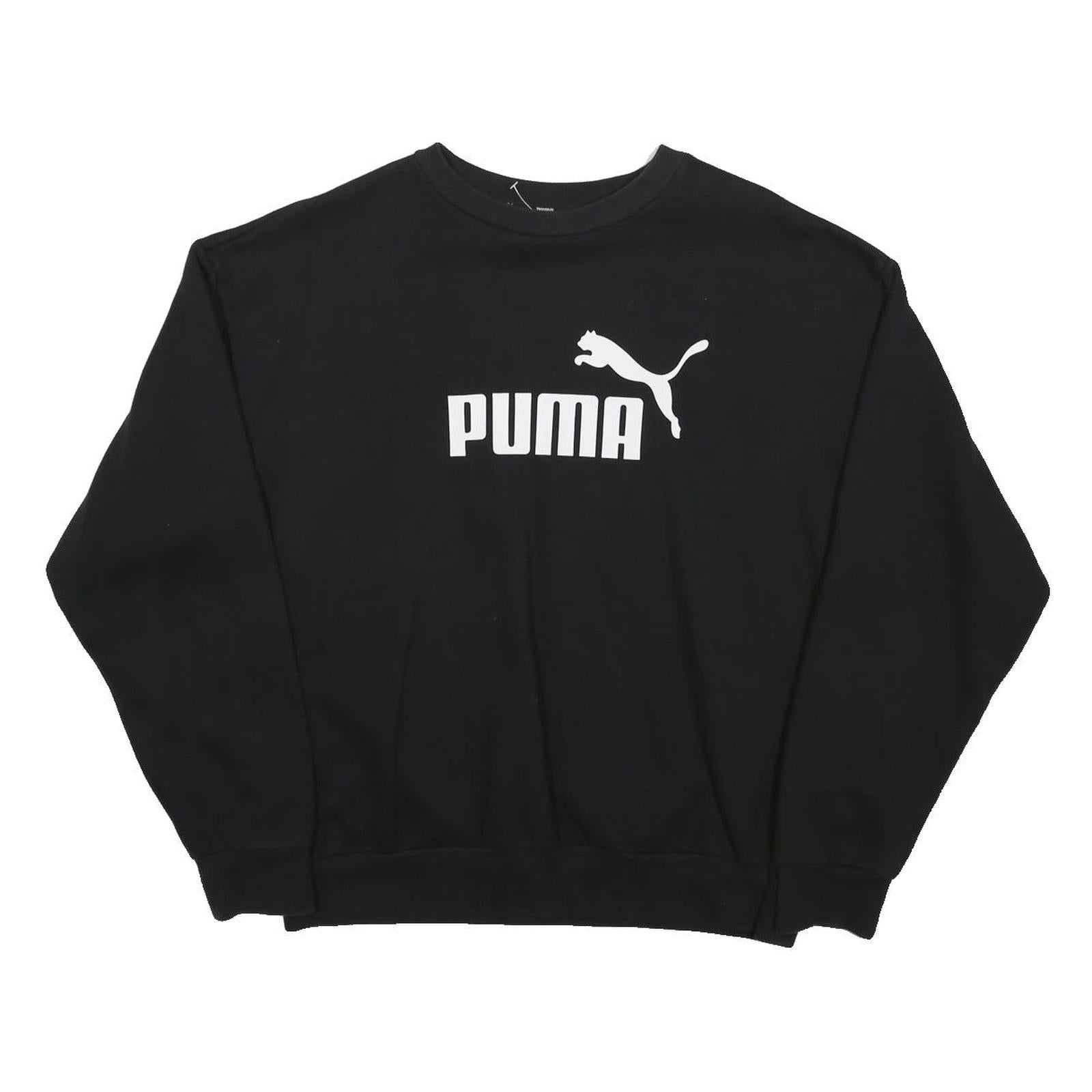 PUMA Womens Black Cotton Blend Crew Neck Sweatshirt M Logo Print Casual