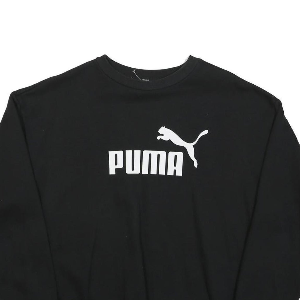 PUMA Womens Black Cotton Blend Crew Neck Sweatshirt M Logo Print Casual