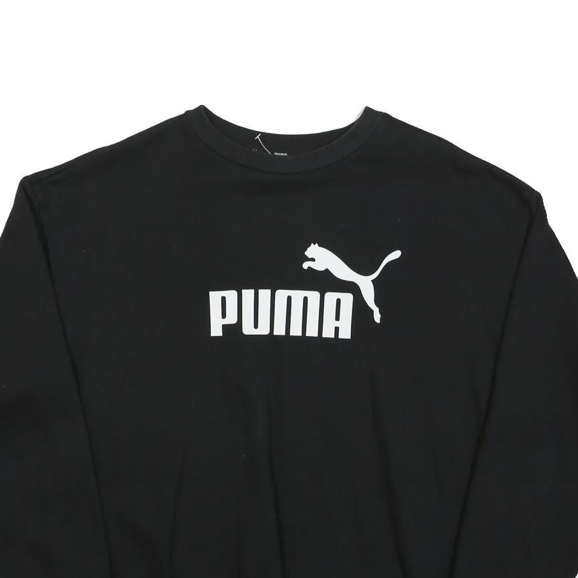 PUMA Womens Black Cotton Blend Crew Neck Sweatshirt M Logo Print Casual