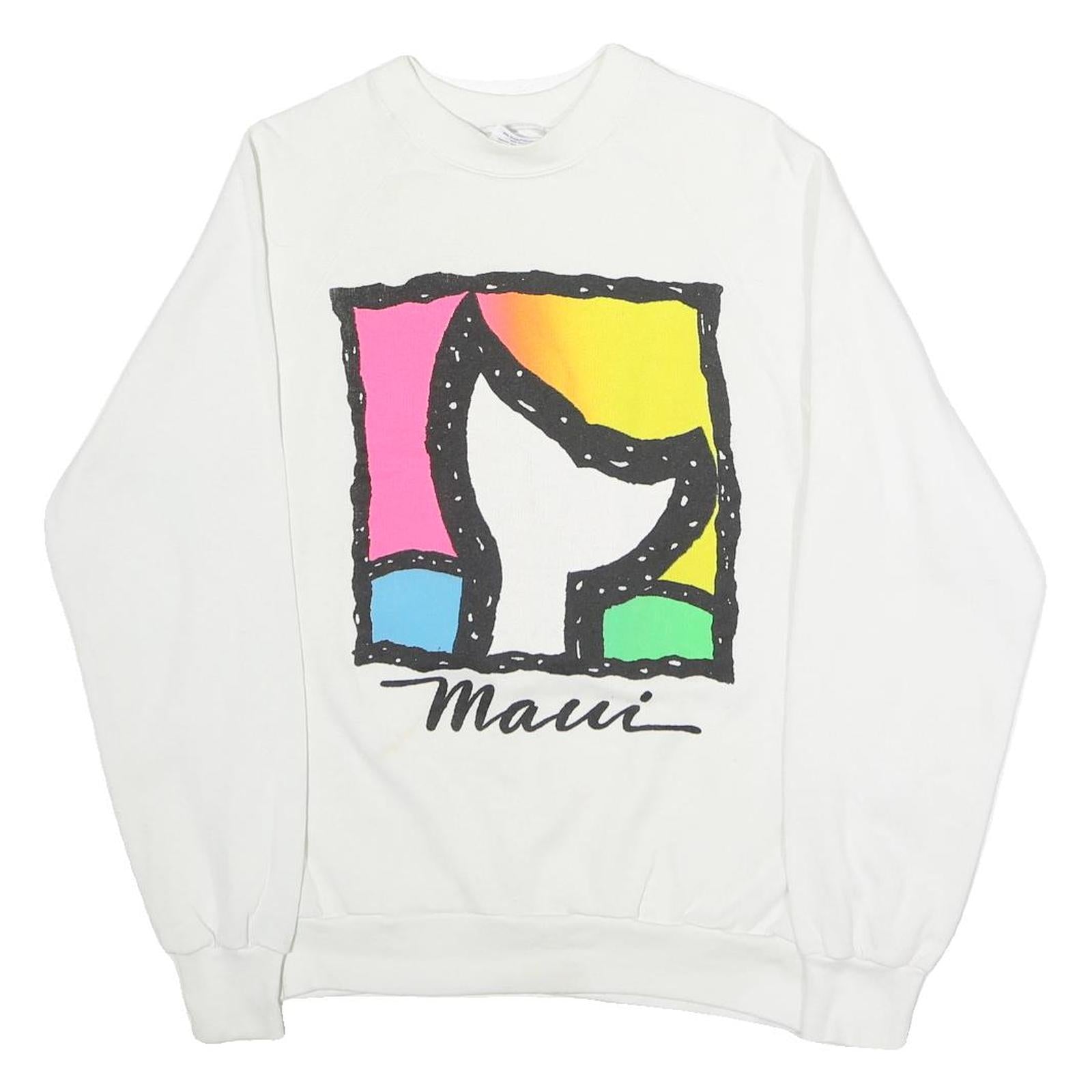 TEEJAYS Mens White Pullover M Cotton Blend Crew Neck Sweatshirt Colourblock Maui