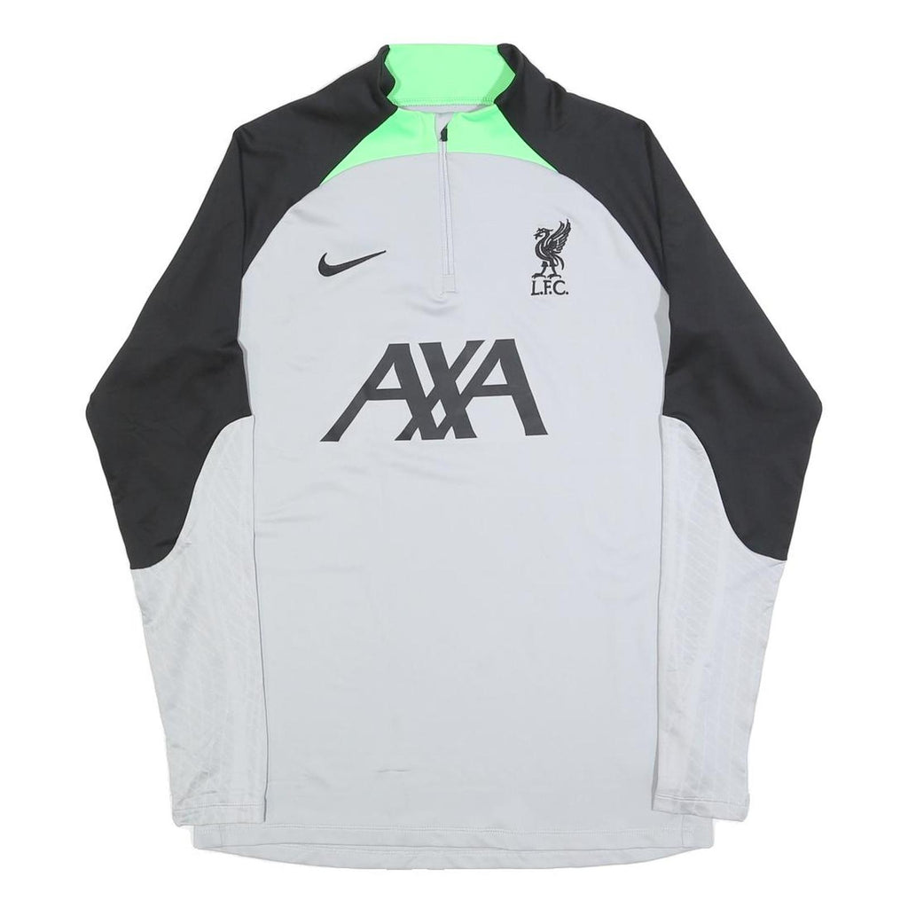 NIKE Mens Grey Black & Neon Green Football Shirt M Long Sleeve Half Zip