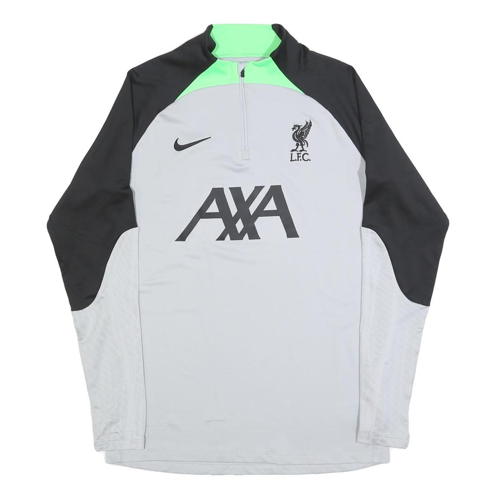 NIKE Mens Grey Black & Neon Green Football Shirt M Long Sleeve Half Zip