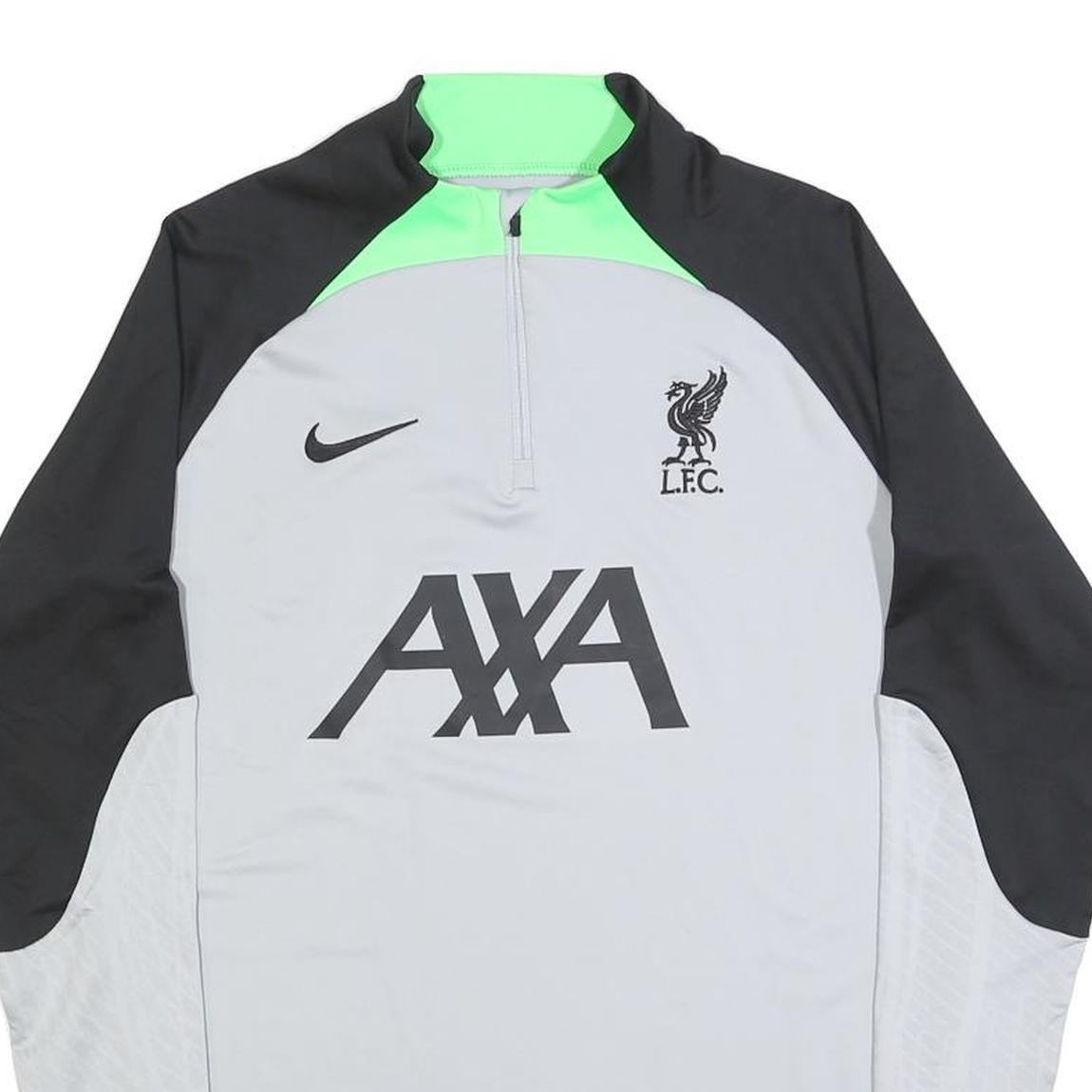 NIKE Mens Grey Black & Neon Green Football Shirt M Long Sleeve Half Zip