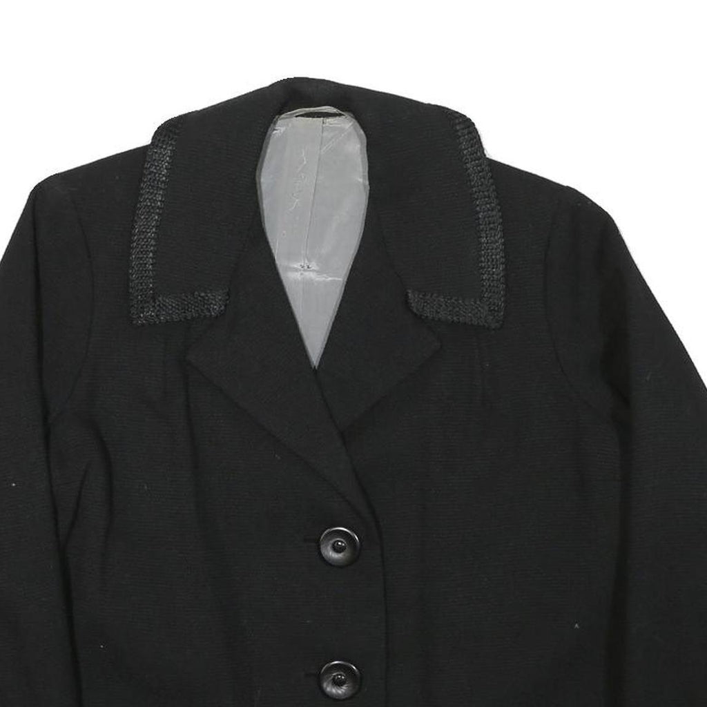 Womens Black Tailored Jacket L Polyester Blend Button Plain Classic Formal