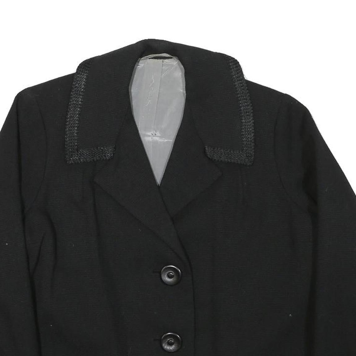Womens Black Tailored Jacket L Polyester Blend Button Plain Classic Formal