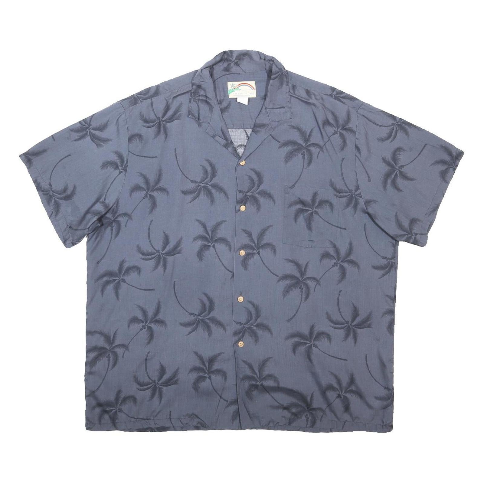 PARADISE FOUND Mens Blue Rayon Palm Tree Print Shirt 2XL Relaxed Fit Summer