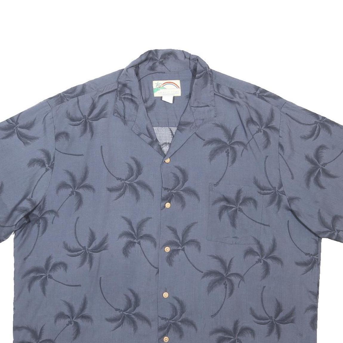 PARADISE FOUND Mens Blue Rayon Palm Tree Print Shirt 2XL Relaxed Fit Summer