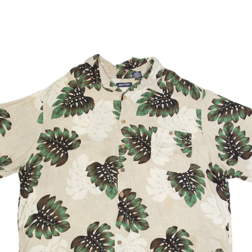 PURITAN Mens Hawaiian Shirt Beige Floral 2XL