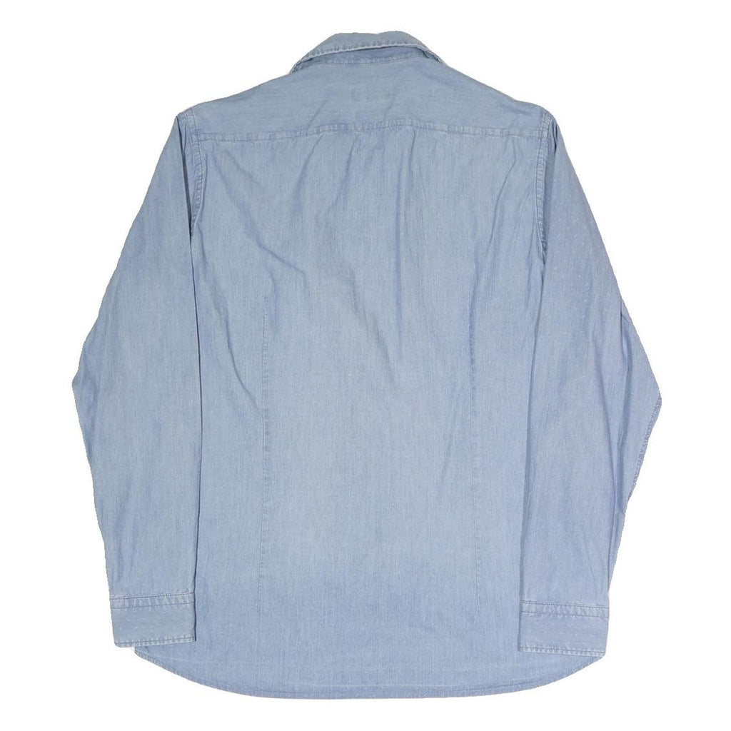 BOSS Mens Blue Plain Shirt M Cotton Blend Classic Button Collar Casual Formal