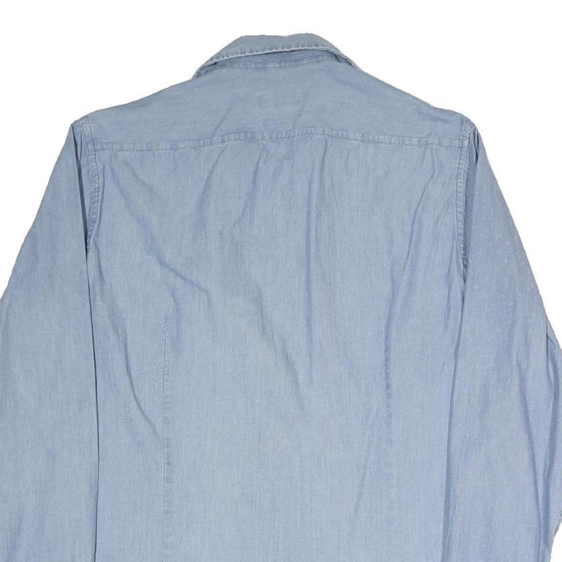 BOSS Mens Blue Plain Shirt M Cotton Blend Classic Button Collar Casual Formal