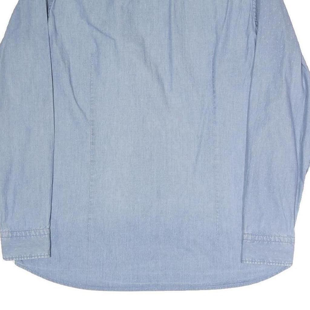 BOSS Mens Blue Plain Shirt M Cotton Blend Classic Button Collar Casual Formal