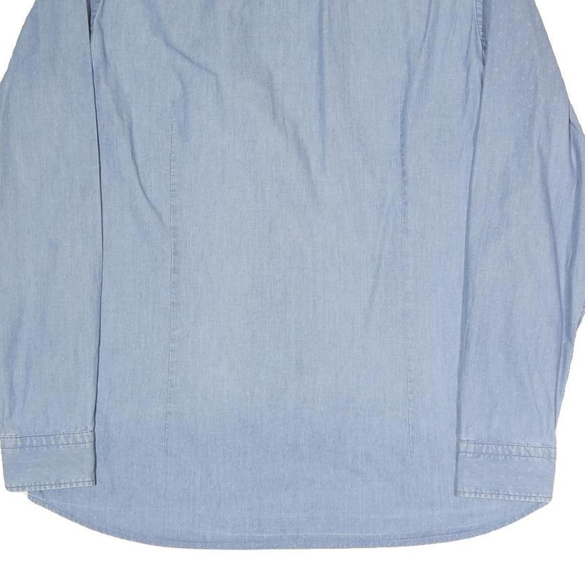 BOSS Mens Blue Plain Shirt M Cotton Blend Classic Button Collar Casual Formal