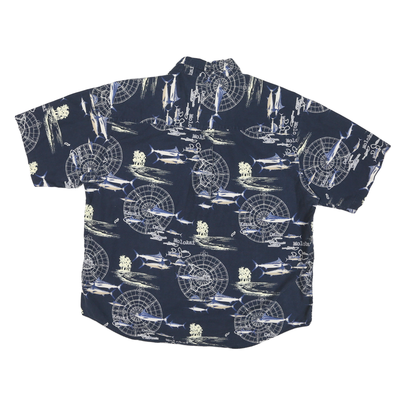 PURITAN Mens Blue & Cream Cotton Blend Shirt XL Nautical Print Short Sleeve