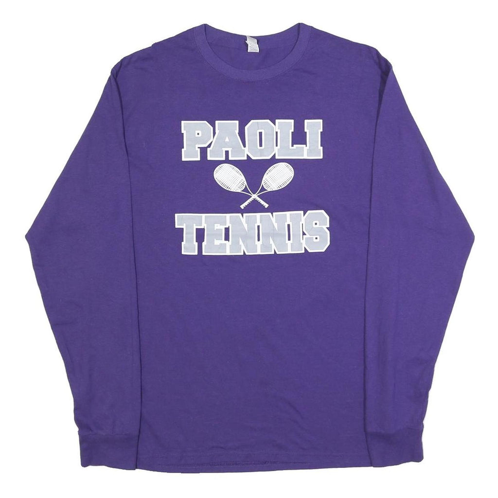 JERZEES Mens Purple & Light Grey Paoli Tennis Graphic Long Sleeve Crew Neck