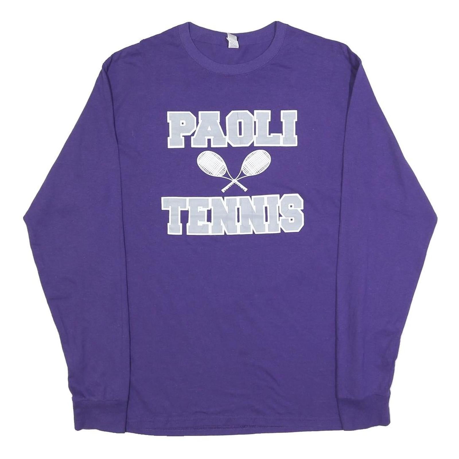 JERZEES Mens Purple & Light Grey Paoli Tennis Graphic Long Sleeve Crew Neck