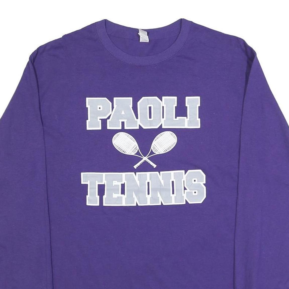 JERZEES Mens Purple & Light Grey Paoli Tennis Graphic Long Sleeve Crew Neck