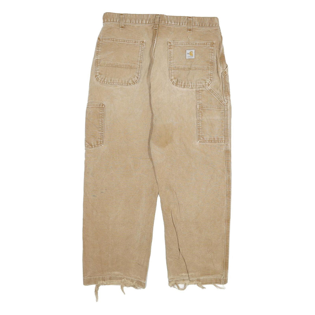 CARHARTT Mens Regular Fit Beige Denim Jeans W32 L26 Workwear Zip Closure