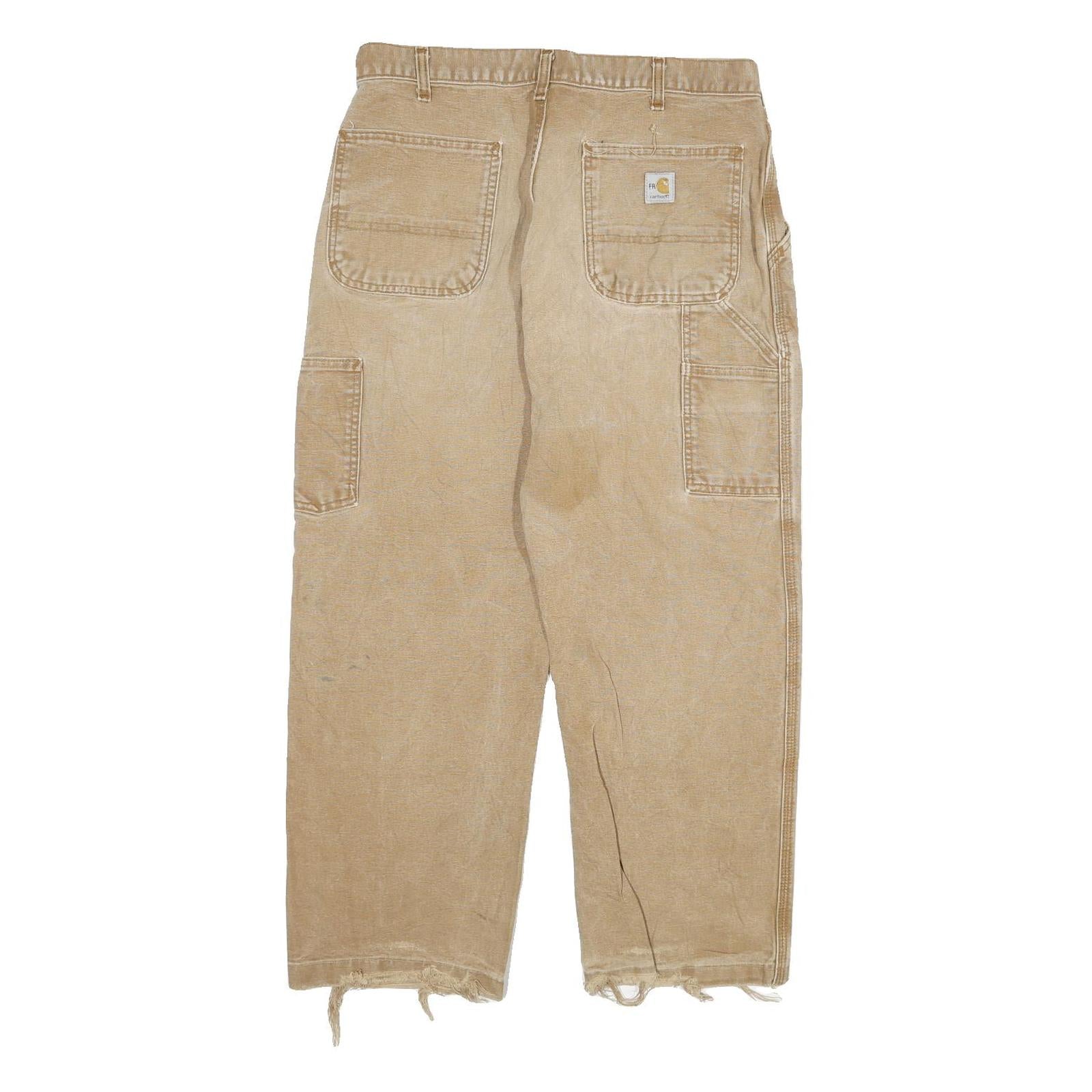 CARHARTT Mens Regular Fit Beige Denim Jeans W32 L26 Workwear Zip Closure