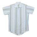 DOUBLE 2 Mens Blue & Green Striped Cotton Blend Short Sleeve Shirt M Casual