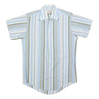 DOUBLE 2 Mens Blue & Green Striped Cotton Blend Short Sleeve Shirt M Casual