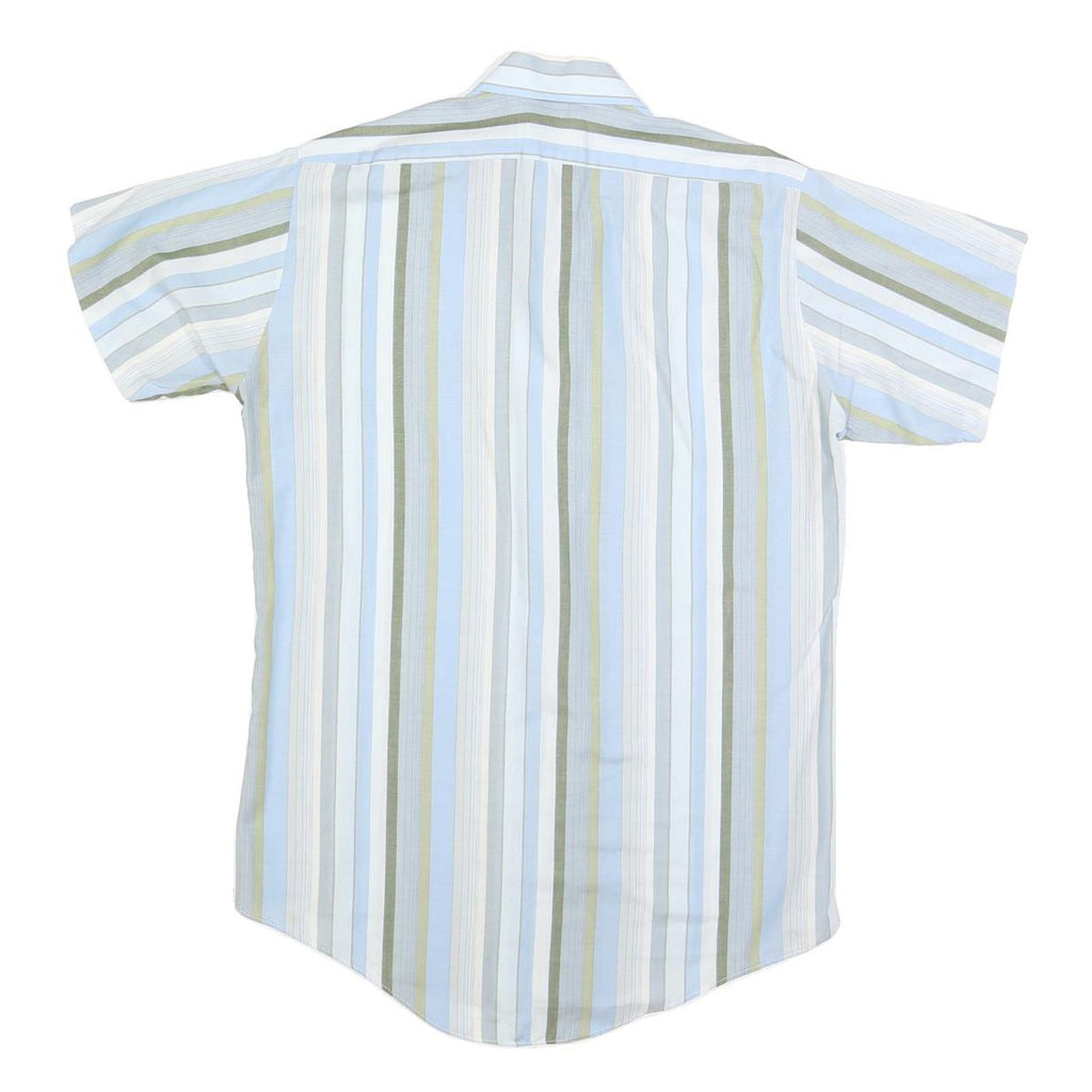 DOUBLE 2 Mens Blue & Green Striped Cotton Blend Short Sleeve Shirt M Casual