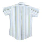 DOUBLE 2 Mens Blue & Green Striped Cotton Blend Short Sleeve Shirt M Casual