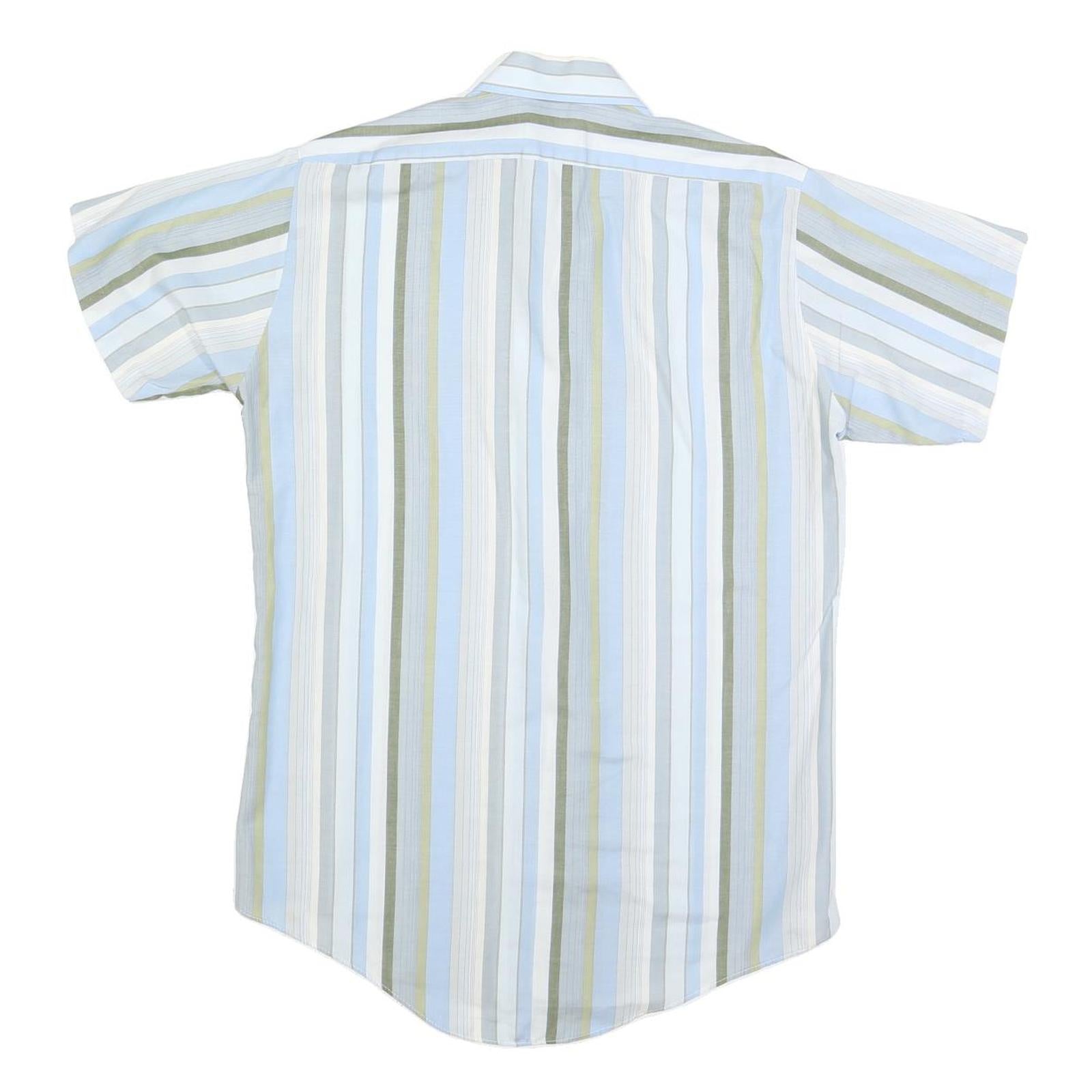 DOUBLE 2 Mens Blue & Green Striped Cotton Blend Short Sleeve Shirt M Casual