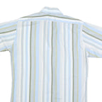 DOUBLE 2 Mens Blue & Green Striped Cotton Blend Short Sleeve Shirt M Casual