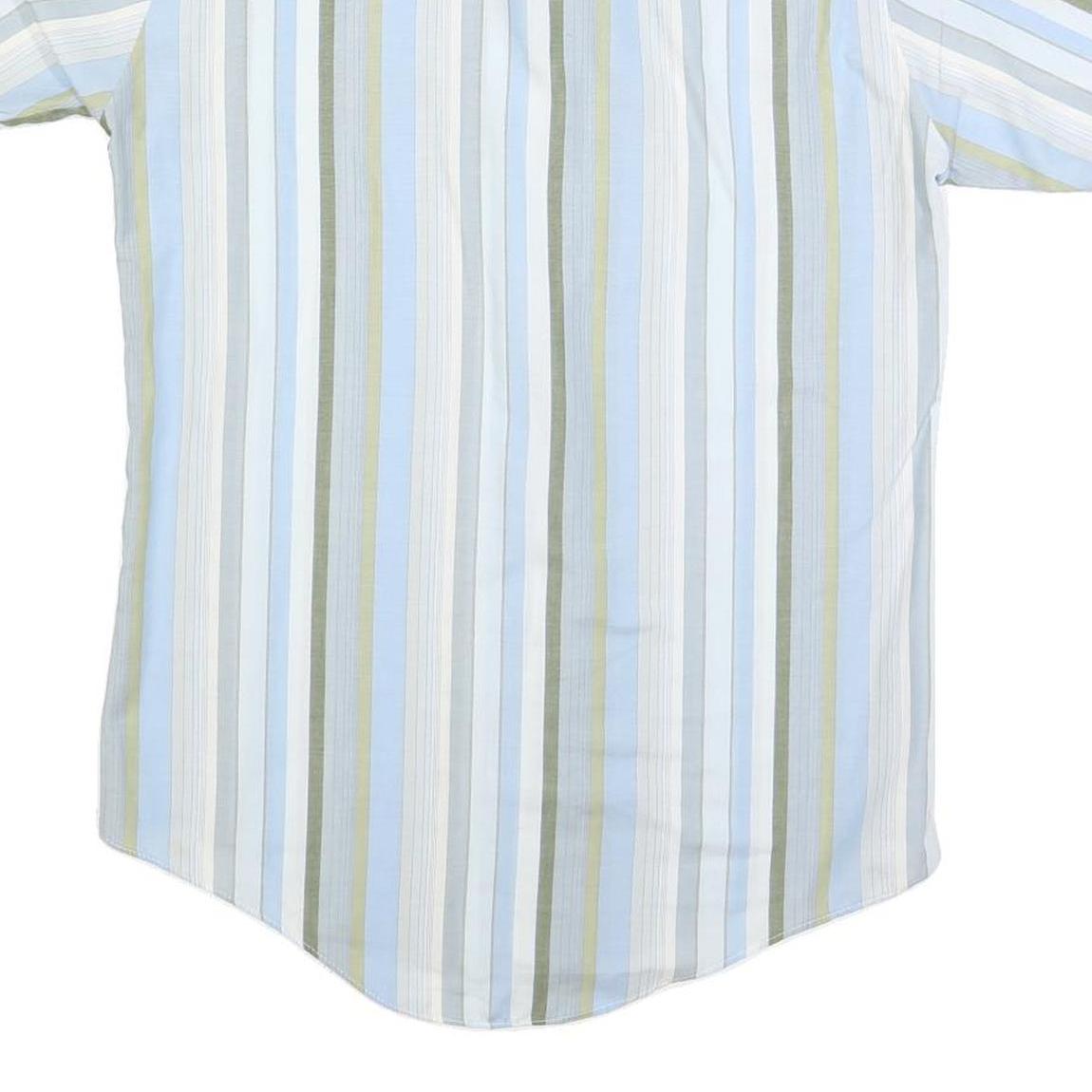 DOUBLE 2 Mens Blue & Green Striped Cotton Blend Short Sleeve Shirt M Casual