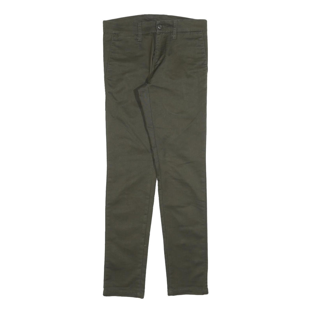 CARHARTT Mens Cotton Blend Slim Fit Green Trousers W28 L32 Casual Zip Closure