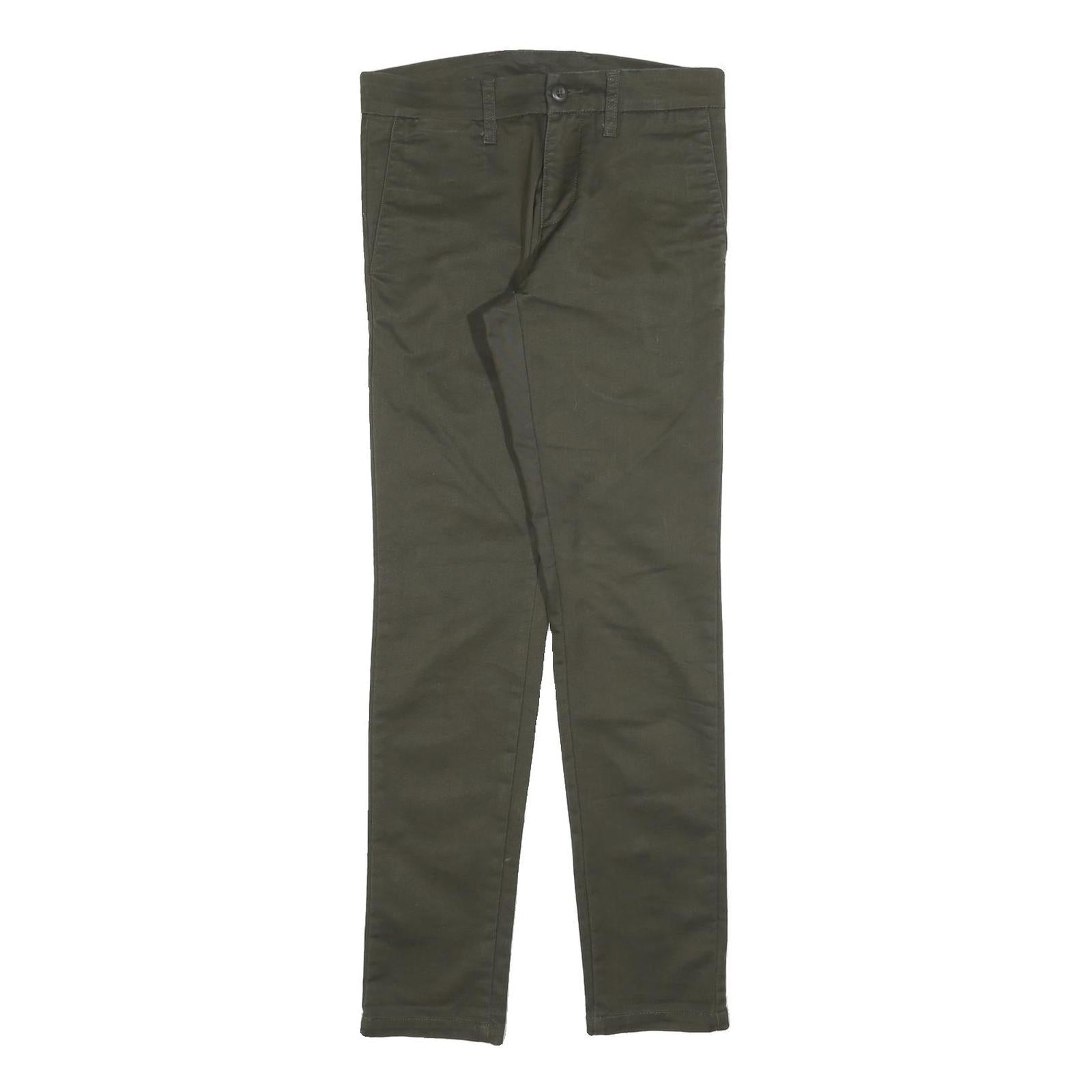 CARHARTT Mens Cotton Blend Slim Fit Green Trousers W28 L32 Casual Zip Closure